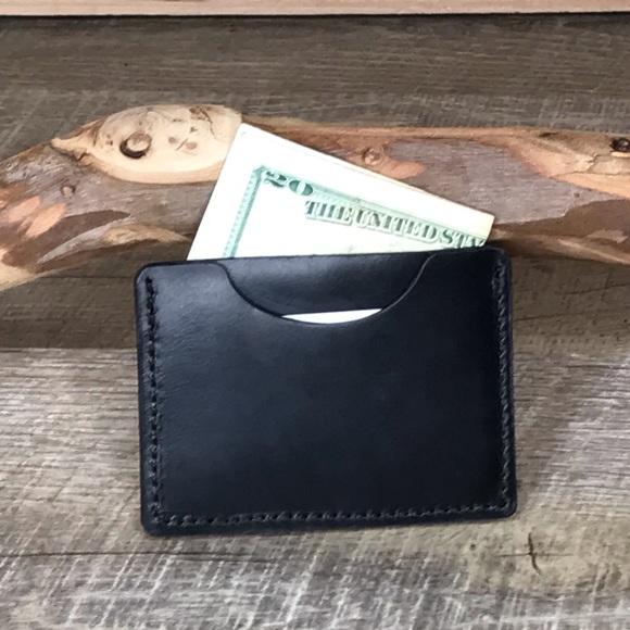 Card holder wallet Horween leather Multi-slim black minimalist handmade wallet - Picture 4 of 6